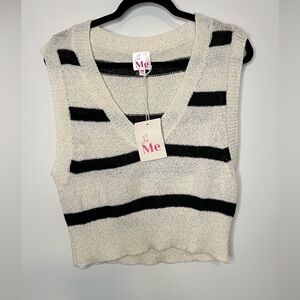 So Me Cream and Black Striped Knit Riley Vest NEW with tags